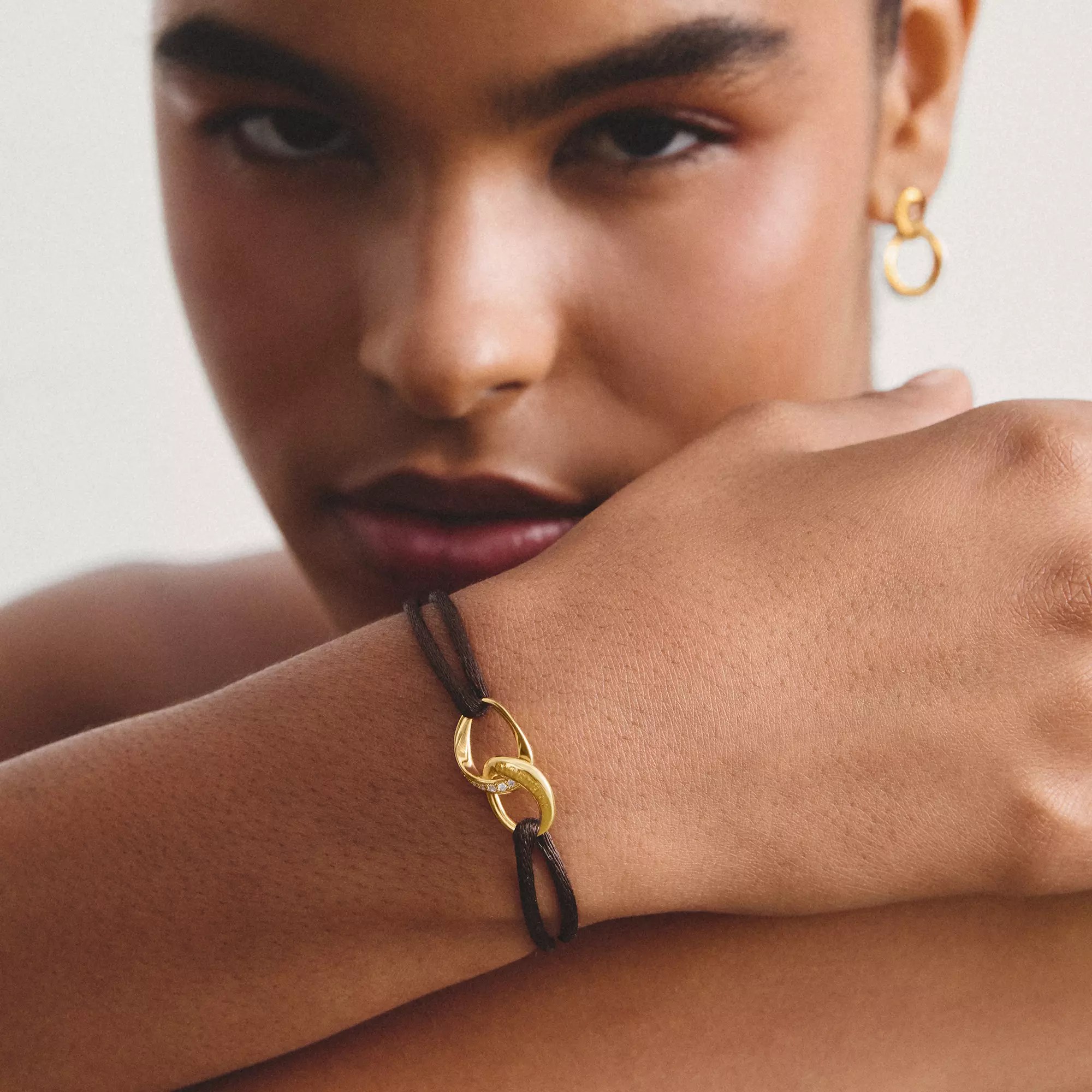 Thomas Sabo Together - Armband - 24 cm - 18K Gelbgold-Vergoldung & Textil - braun – Ansicht 3