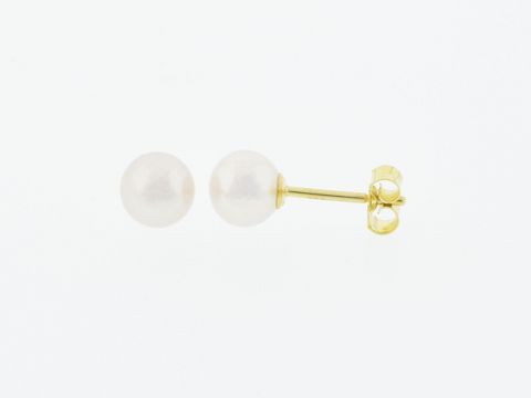 Gold Perlen Ohrringe aus 333 Gold mit 6 mm Süßwasser Zuchtperlen, Hersteller Juwelier Harnisch, elegante und zeitlose Damenschmuckstücke für jeden Anlass.