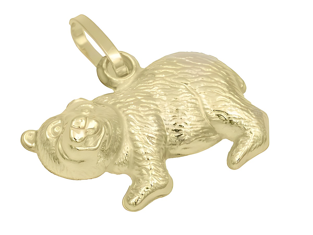 Anhänger Bär aus Sterling Silber, vergoldet in poliertem Gelbgold, detaillierte Darstellung eines Bären, ideal für tierliebende Schmuckfreunde, Hersteller Juwelier Harnisch.
