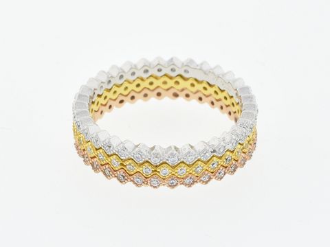 301653-0 Silber Ring im 3er Set mit Rautenstruktur, vergoldet in Rosé und Gelb, besetzt mit Zirkonia, Größe 52, Hersteller Juwelier Harnisch. Elegantes Design für stilvolle Akzente.
