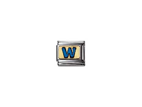 NOMINATION Classic Buchstabe BLAU emailliert W 03020123, Hersteller: Nomination, zeigt einen metallischen Anhänger mit blau emailliertem W auf goldenem Hintergrund in modernem Design.