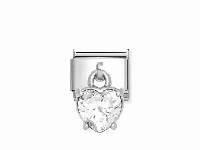 Charm von Nomination mit einem Herzen aus weißen Zirkonia in feinem Sterling Silber und Edelstahl, elegantes Design für modische Akzente.