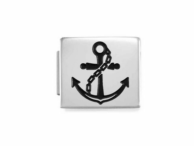 Edelstahl Charm von Nomination mit dem Symbol eines Ankers und einer Kette, ideal für maritime Themen und als modisches Accessoire für Armbänder.