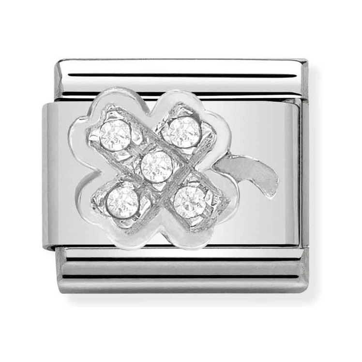 Nomination Composable Classic Charm Kleeblatt - Edelstahl, Sterling Silber, Zirkonia