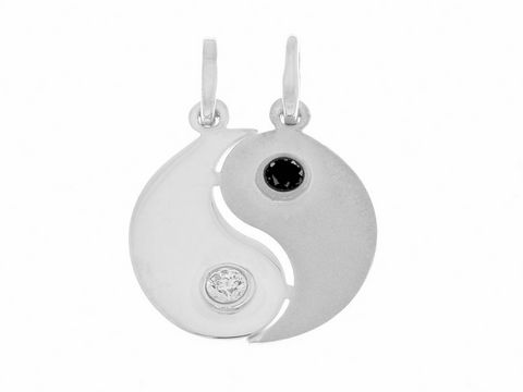 Yin Yang Silber rhodiniert Partner Anhänger mit Zirkonia und schwarzem Stein, symbolisiert Harmonie und Ausgeglichenheit, gefertigt von Juwelier Harnisch als glücksbringendes Schmuckstück.