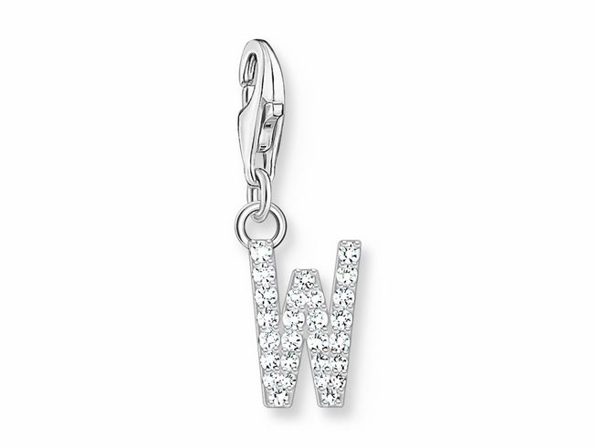 Thomas Sabo Charm-Anhänger in Silber in Form des Buchstabens W, besetzt mit funkelndem weißen Zirkonia, ideal zur persönlichen Gestaltung von Schmuckstücken.