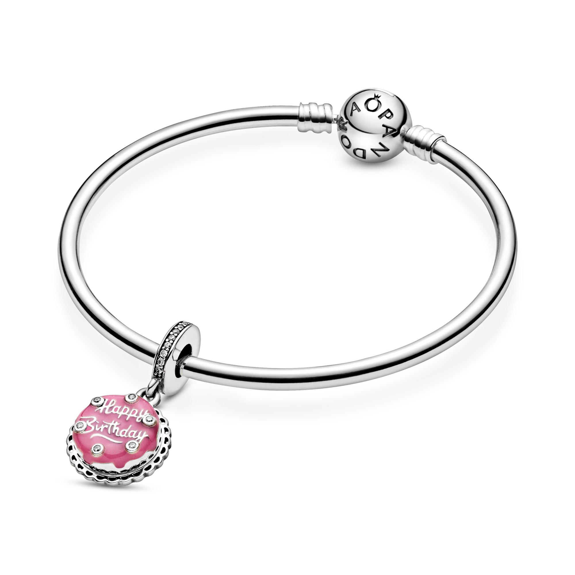 Pandora Silber Charm Anhänger - Geburtstagstorte - Zirkonia + Emaille – Ansicht 2