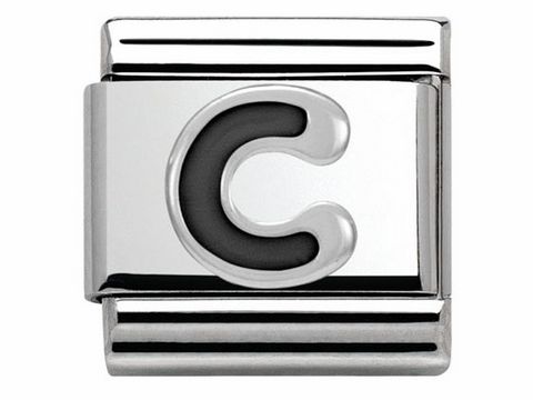 Silberner Charm mit dem Buchstaben C aus Emaille von Nomination Classic SilverShine 330201 03 C, rustikales Design mit Glanz und eleganter Ausstrahlung. Ideal für persönliche Schmuckstücke.