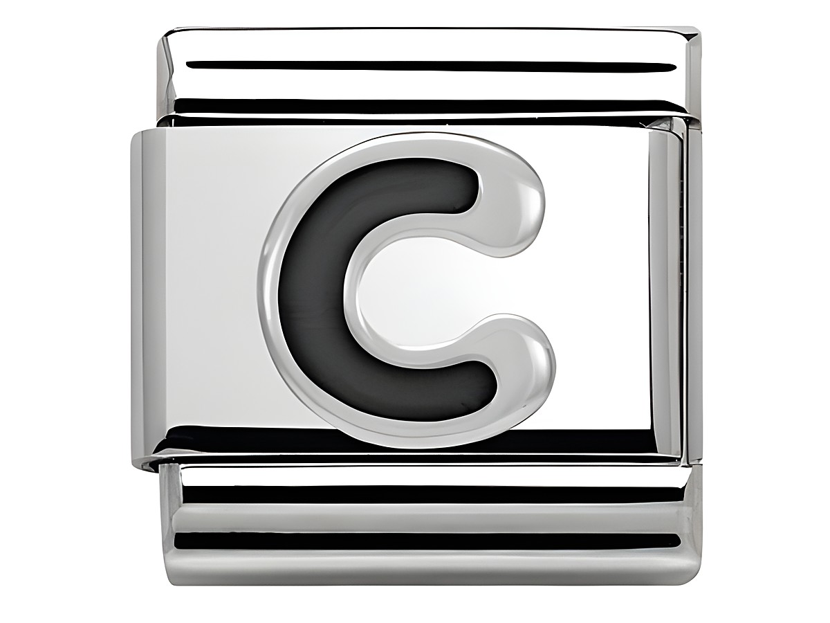 Silberner Charm mit dem Buchstaben C aus Emaille von Nomination Classic SilverShine 330201 03 C, rustikales Design mit Glanz und eleganter Ausstrahlung. Ideal für persönliche Schmuckstücke.