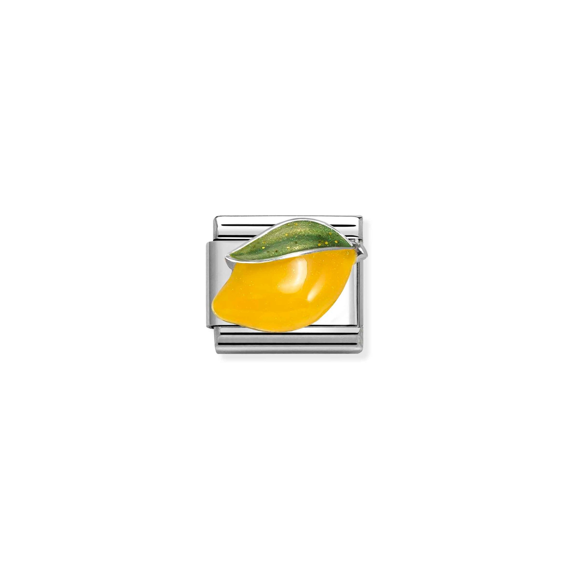 Nomination Composable Classic Charm Zitrone mit Blatt - Edelstahl, Silber 925, Emaille