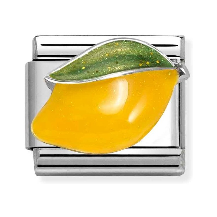 Nomination Composable Classic Charm Zitrone mit Blatt - Edelstahl, Silber 925, Emaille