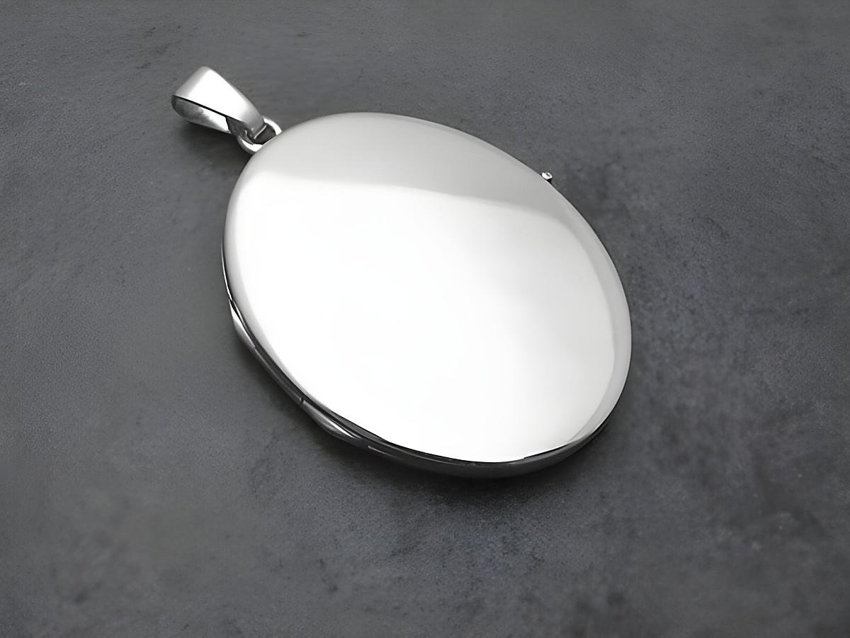 Gold Medaillon in schlichter Eleganz, 35,5 mm, aus Weißgold 585, poliert und mattiert, ovaler Form, Hersteller Juwelier Harnisch. Ideal für persönliche Gravuren und Erinnerungen. – Ansicht 2