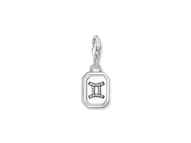 Charm-Anhänger von Thomas Sabo aus geschwärztem Silber mit Zwilling-Symbol, verziert mit Zirkonia, elegant und modern, ideal als persönliches Schmuckstück oder Geschenk.