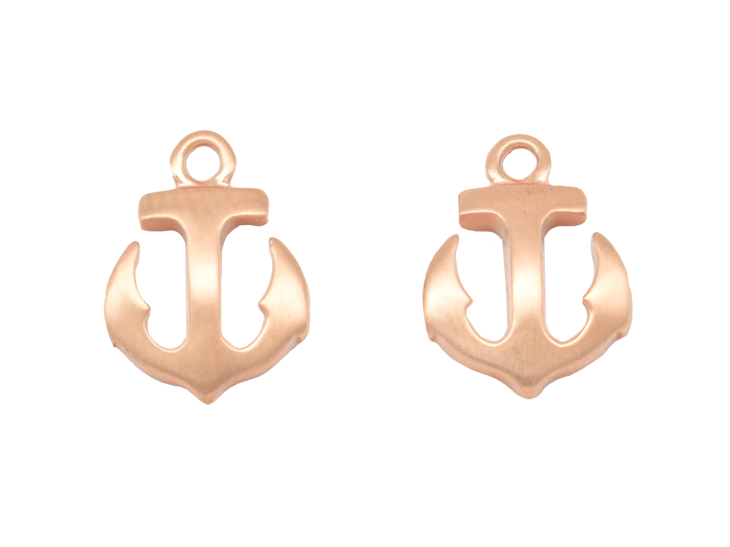 Silber Ohrringe Ohrstecker in Form eines Ankers aus Sterling Silber, vergoldet in Roségold und teilmattiert, hergestellt von Juwelier Harnisch.