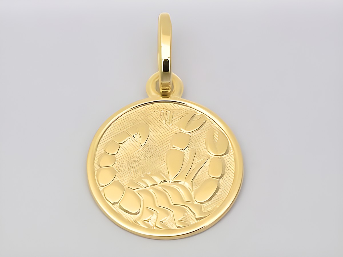 Skorpion Gold Sternzeichen poliert 14 mm von Juwelier Harnisch zeigt eine prägnante Darstellung des Sternzeichens Skorpion in hochwertigem Gold, ideal als Schmuckstück für Sternzeichenliebhaber.