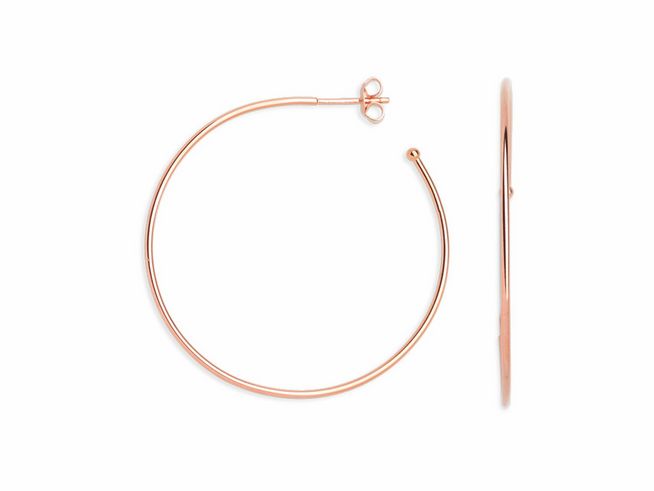 Xenox Sterling Silber Ohrringe XS8651R Creolen in Roségold vergoldet, elegant und schlicht, ideal als Ohrschmuck für jeden Anlass, zeigt die Form der Creolen von vorne und von der Seite.