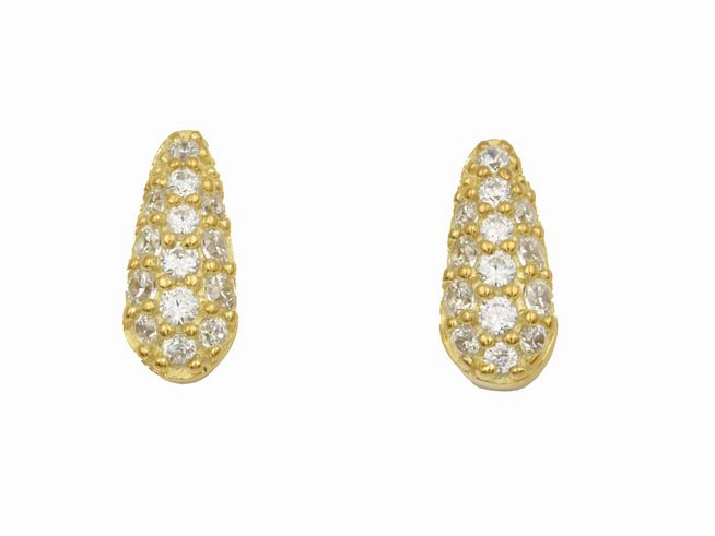 Ohrstecker aus 925 Sterling Silber, poliert und gelb vergoldet, verziert mit Zirkonia, klassisches Design, Hersteller Juwelier Harnisch, in elegantem Gelbgold auf Silber.