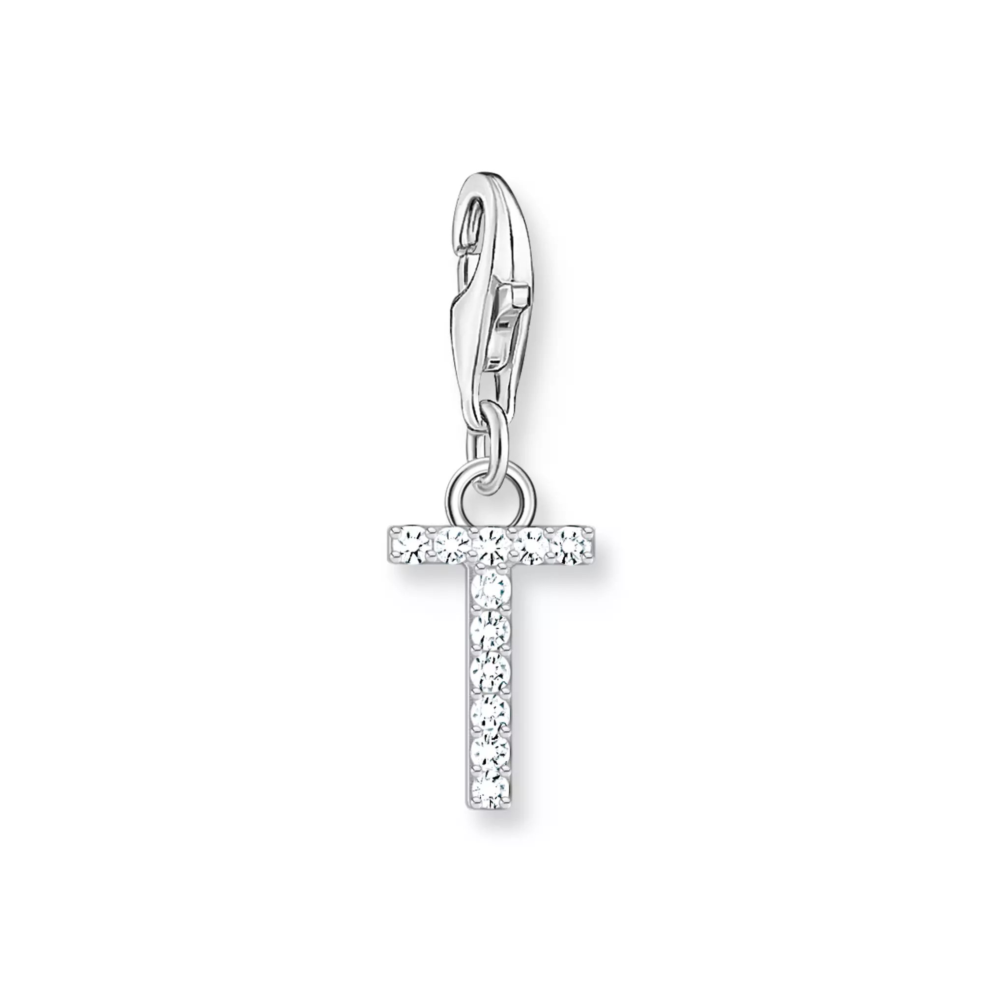 Thomas Sabo Charm-Anhänger - funkelnder Buchstabe T - Silber & Zirkonia - Weiß