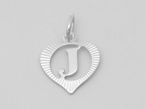 Herz Anhänger aus 925 Silber mit diamantierter Oberfläche, der Buchstabe J ist mittig eingefasst, ideal als Damen Schmuckstück vom Juwelier Harnisch.