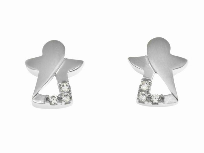 Zauberhafte Engel Ohrringe aus Sterling Silber rhodiniert, funkelnde Details, geeignet für Kinder, stilvolles und zeitloses Design von Juwelier Harnisch.