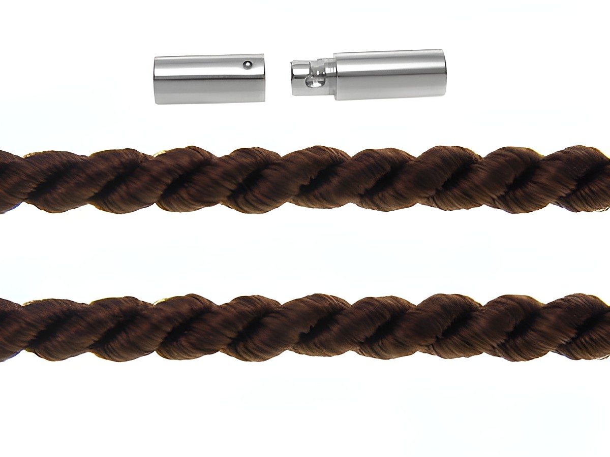 Kordel gedreht 100 cm in Braun mit 2 mm Durchmesser und silbernem Bajonett. Ideal für Schmuckdesigns und kreative Projekte. Hochwertiges Material vom Hersteller Juwelier Harnisch.