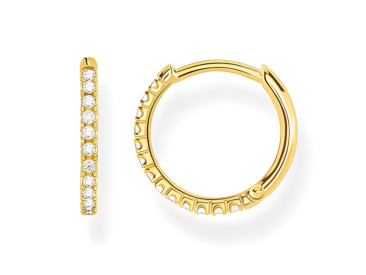 Silberne Creolen Ohrringe der Thomas Sabo Charming Collection mit gelbgoldener Beschichtung und klaren Zirkonia-Steinen, elegantes Design für jeden Anlass.