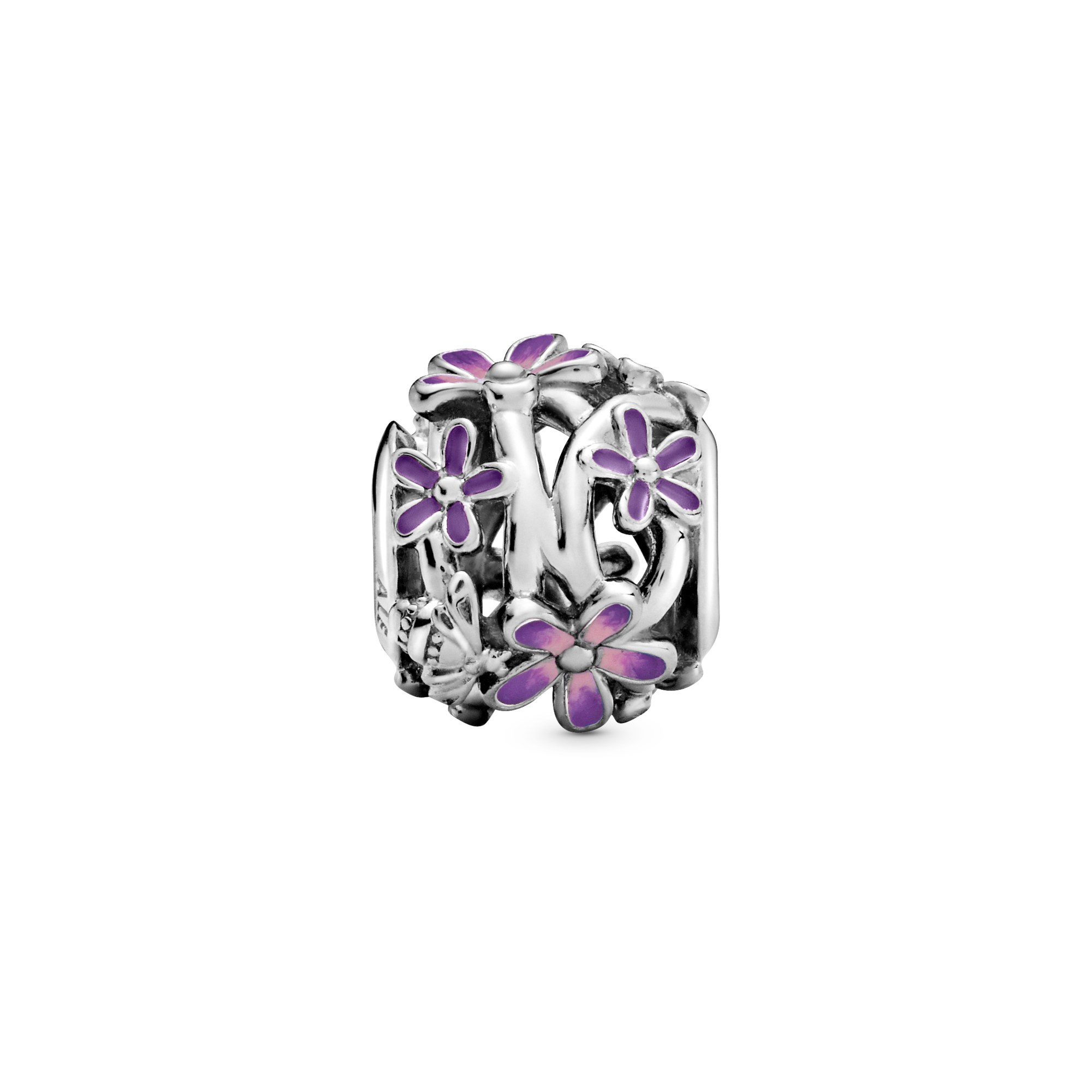 Pandora Charm - Flower Silber Charm mit lila und schattierter rosa Emaille – Ansicht 5