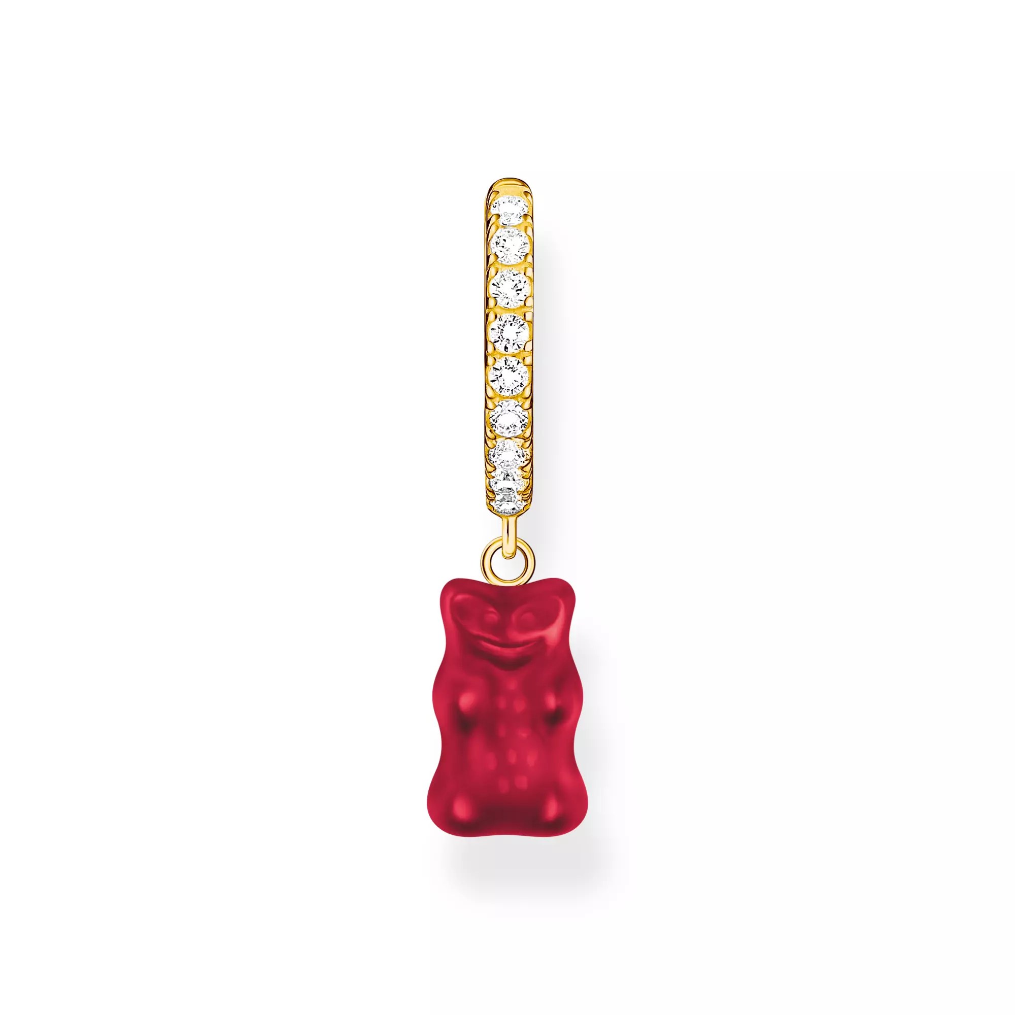 Thomas Sabo Einzel-Creole mit rotem Goldbären-Anhänger und Steinen vergoldet – HARIBO – Silber – Zirkonia