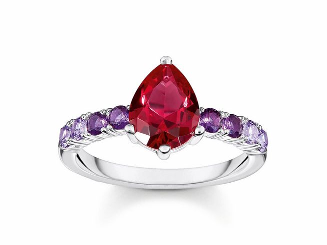 56972257-0 Thomas Sabo Ring TR2442-477-7-52 aus Silber mit einem violetten Glas-Keramik Stein und synthetischem Korund sowie Zirkonia, elegantes Design, Größe 52, glamourös in Violett.