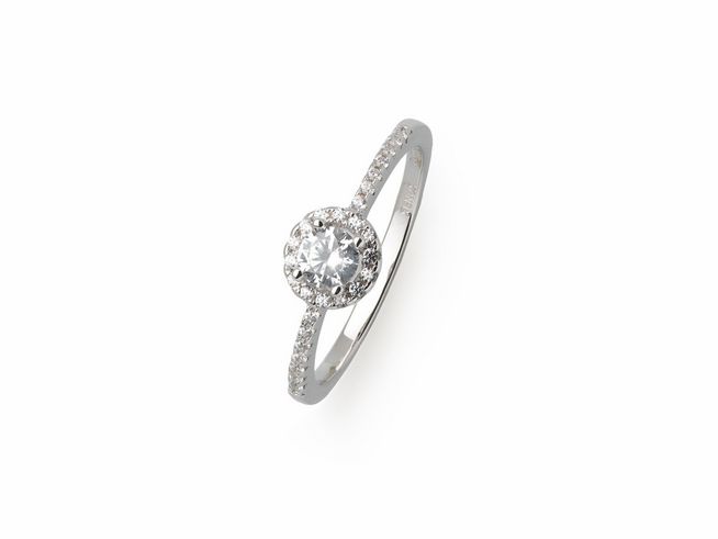 Xenox Sterling Silber Ring XS7366/54 mit einem zentralen Kristall im Halo-Stil und funkelnden Zirkonia, Karmoisierung, Größe 54, elegantes Schmuckstück.
