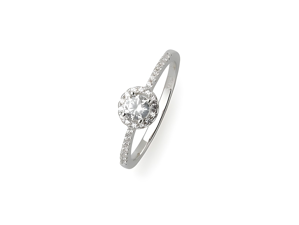 Xenox Sterling Silber Ring XS7366/54 mit einem zentralen Kristall im Halo-Stil und funkelnden Zirkonia, Karmoisierung, Größe 54, elegantes Schmuckstück.