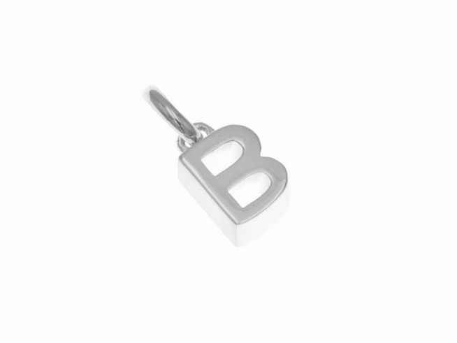 Anhänger aus poliertem Sterling Silber in Form des Buchstabens B, hergestellt von Juwelier Harnisch, hochwertiger und eleganter Look für persönliche Akzente.