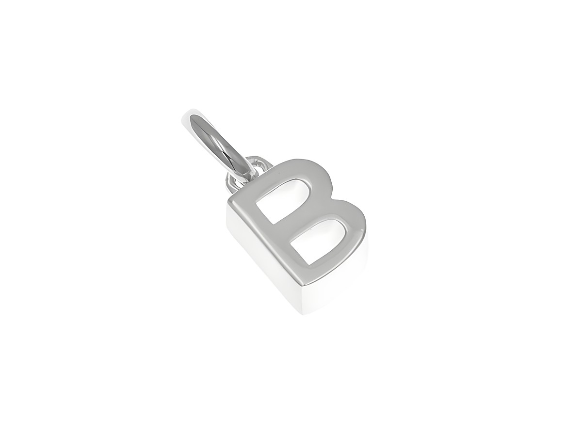 Anhänger aus poliertem Sterling Silber in Form des Buchstabens B, hergestellt von Juwelier Harnisch, hochwertiger und eleganter Look für persönliche Akzente.