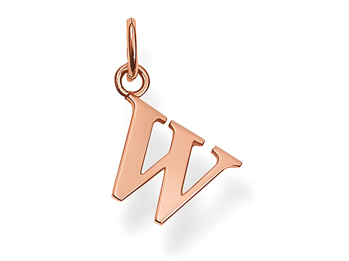 W Buchstaben Anhänger aus Silber vergoldet in Roségold von Thomas Sabo, elegant geschwungenes Design, ideal für personalisierte Schmuckstücke.