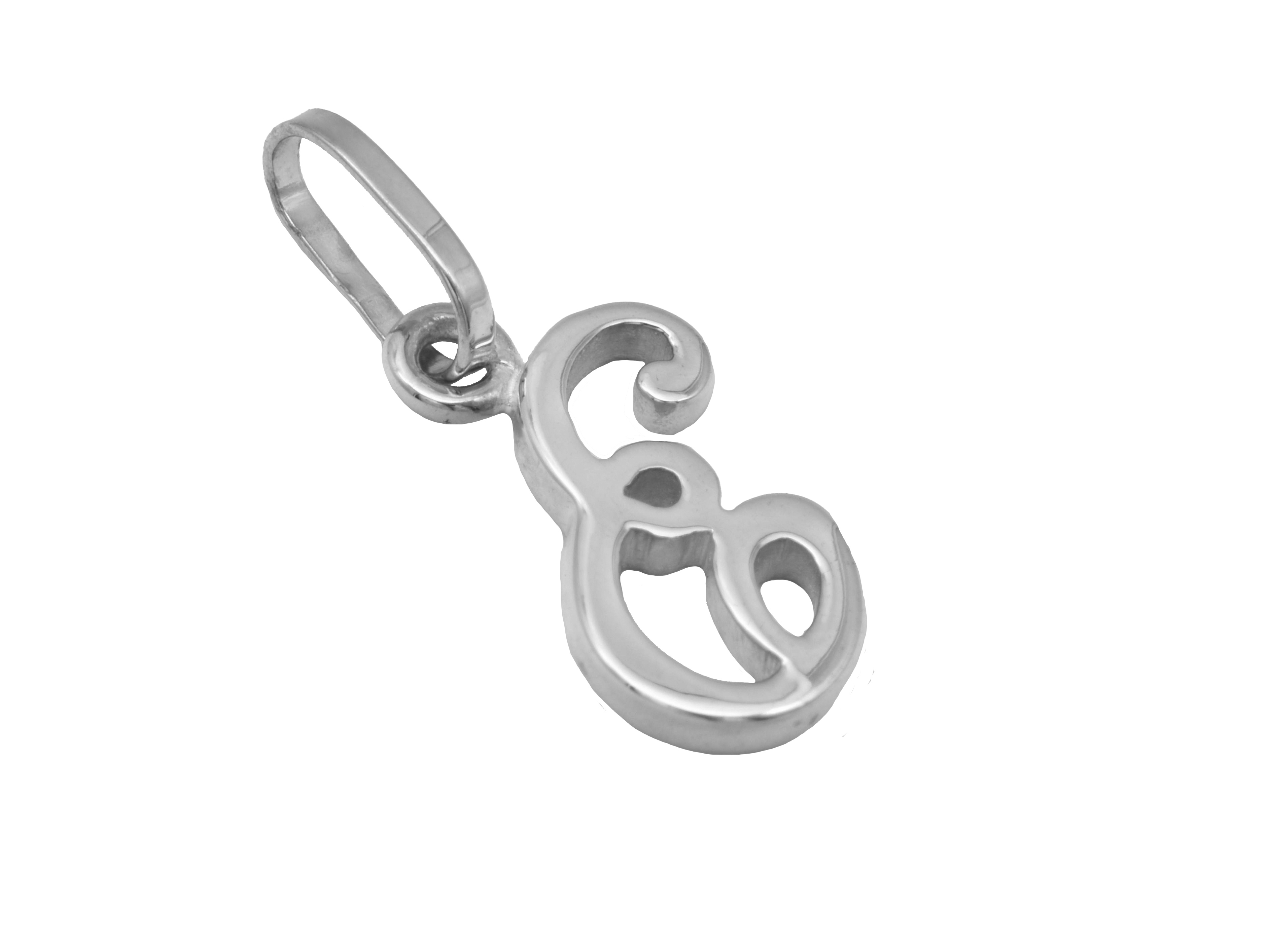 Buchstaben Anhänger E aus rhodiniertem Sterling Silber, poliert, bietet elegantes Design und hochwertige Verarbeitung, hergestellt von Juwelier Harnisch.