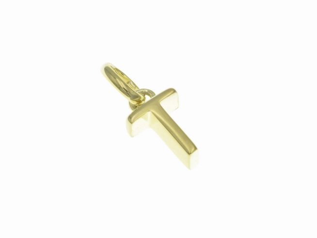 304994-0 Anhänger aus poliertem sterling Silber in Form des Buchstabens T, vergoldet mit Gelbgold, hergestellt von Juwelier Harnisch, ideal als persönliches Schmuckstück.