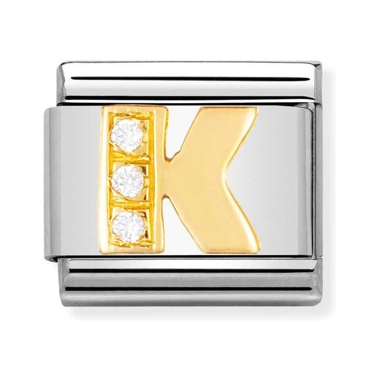 Nomination Composable Classic Charm Buchstabe K - Edelstahl, Gold 750 Gelbgold, Zirkonia