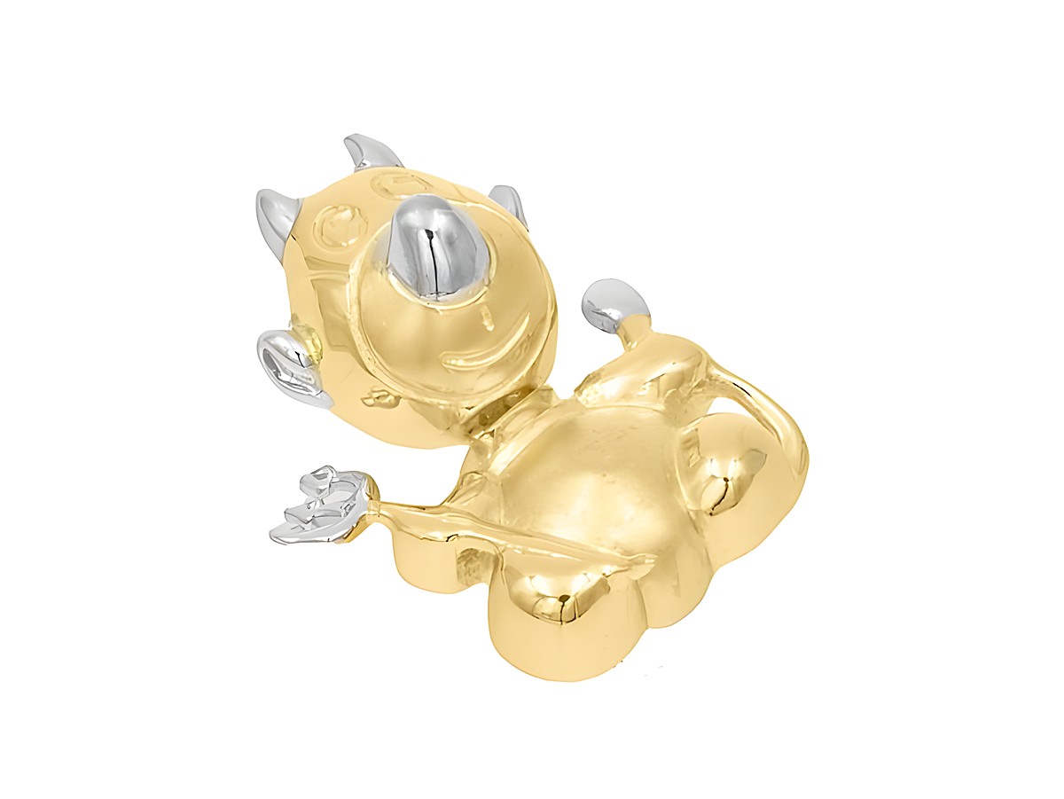 Anhänger Teufel aus 750 Gold, bicolor, teilmattiert, von Juwelier Harnisch, zeigt einen verspielten Teufel in Gold und Silber, ideal für Liebhaber ausgefallener Schmuckstücke.