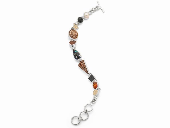 DUR Armband Strandrausch 3.0 in Sterling Silber mit verschiedenen farbigen Elementen und Anhängern, erhältlich in den Größen 16,5cm, 18cm und 19cm. Ideal für jede Gelegenheit.