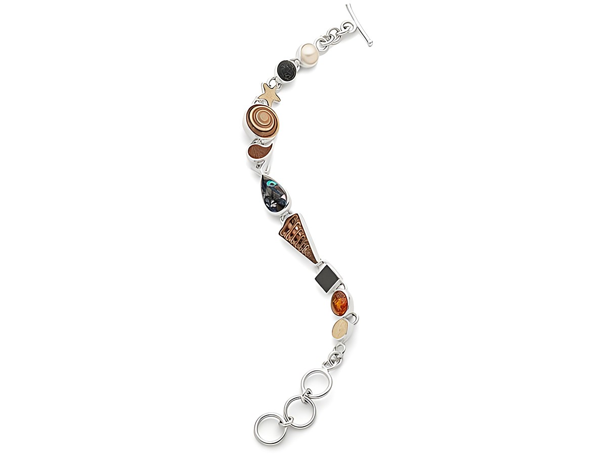 DUR Armband Strandrausch 3.0 in Sterling Silber mit verschiedenen farbigen Elementen und Anhängern, erhältlich in den Größen 16,5cm, 18cm und 19cm. Ideal für jede Gelegenheit.