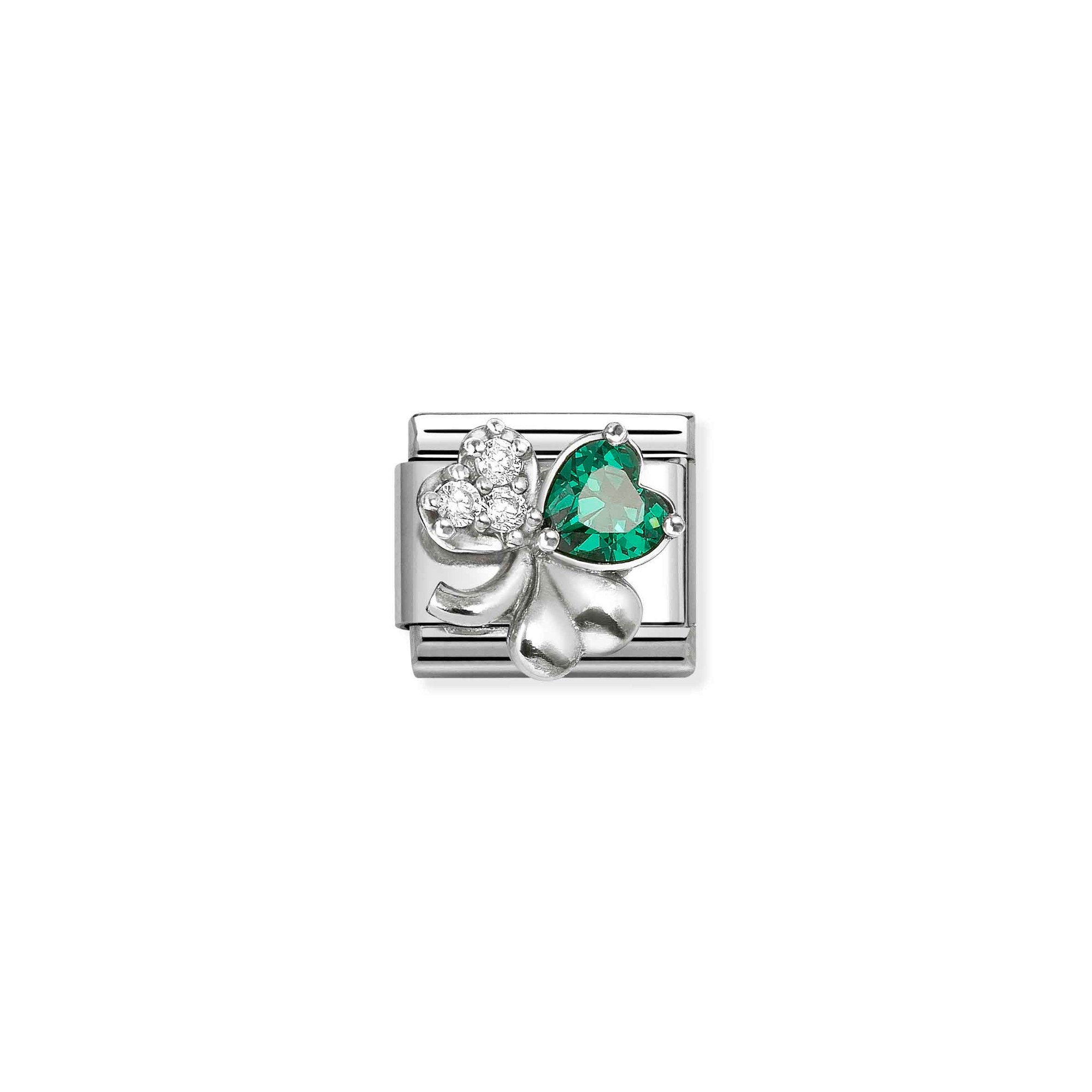 Nomination Classic Sterling Silber charm - Kleeblatt Glücksbringer - Zirkonia Grün & Weiß – Ansicht 2