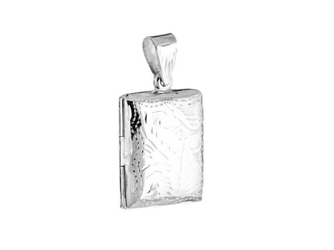 Medaillon viereckig aus Silber mit floralem Muster, Hersteller Juwelier Harnisch, elegantes Design, ideal zum Tragen an einer Kette oder als Geschenk.