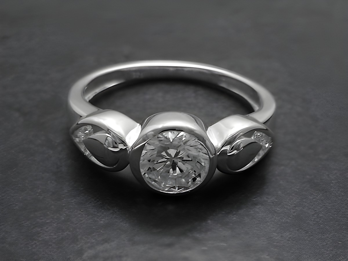 Elegance Sterling Silber Ring poliert mit Zirkonia in der Mitte und zwei seitlichen Zirkonia, Hersteller Juwelier Harnisch, Größe bis 52, 16,5.
