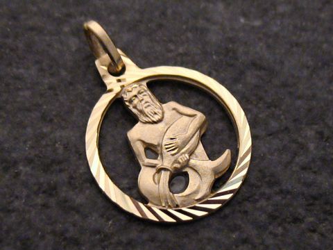 Wassermann 333 Gold Anhänger mit einem detaillierten Motiv des Wassermanns in einer runden Form, elegant und zeitlos, Hersteller Juwelier Harnisch, ideal für Sternzeichenliebhaber.