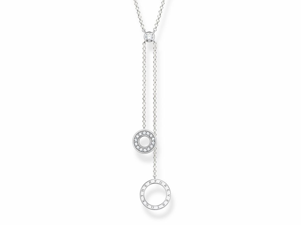 Kette von Thomas Sabo in Sterling Silber mit zwei Anhängern, einem mit Zirkonia und einem gravierten Kreis, Länge 40, 42,5 und 45 cm, Modell KE1906-051-14-L45v.