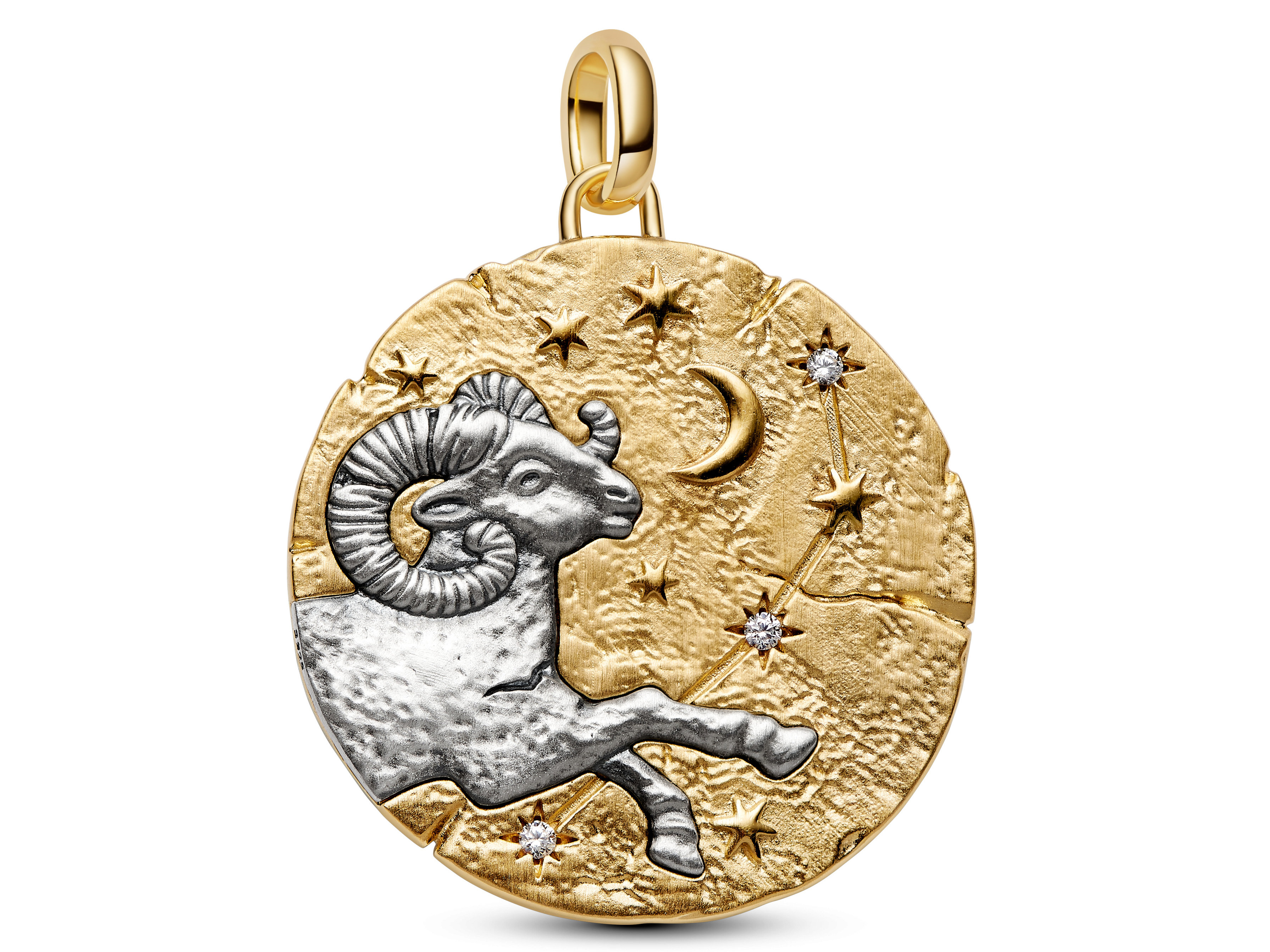 Pandora ME 764997C01 - Sternzeichen Widder - gr. Anhänger-Charm - Sterling Silber & Gelbgold Vergoldung - 28 mm
