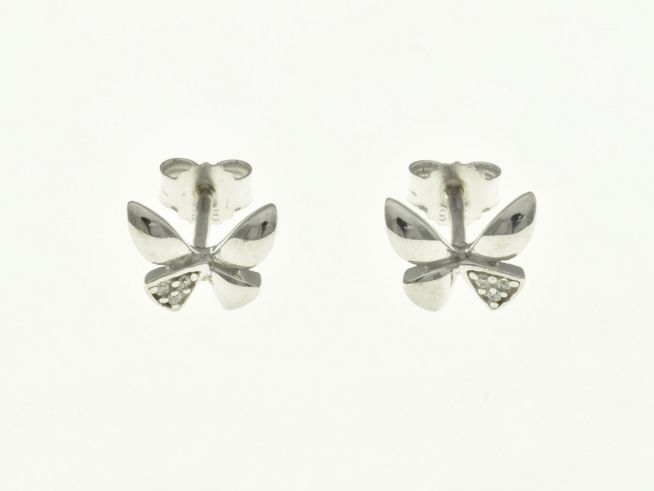 Schmetterling Ohrstecker aus rhodiniertem Sterling Silber mit Zirkonia für Kinder, schönes Design ideal als Geschenk oder für besondere Anlässe.