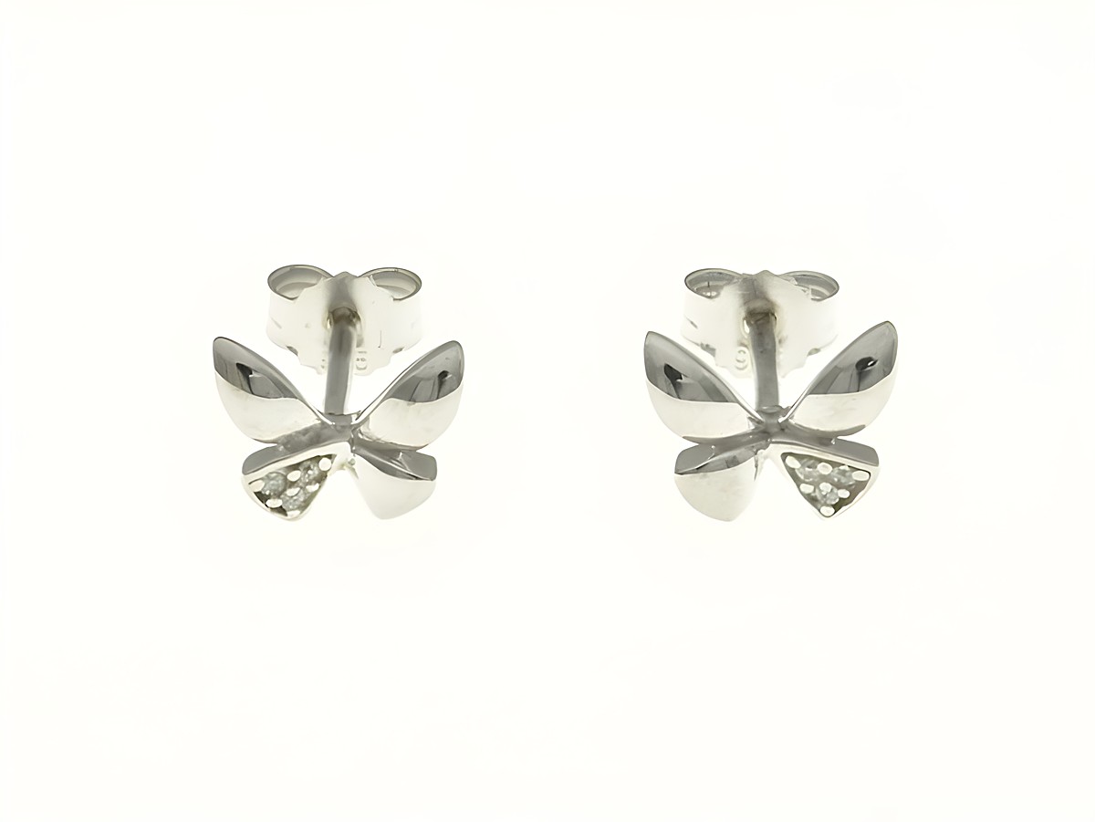 Schmetterling Ohrstecker aus rhodiniertem Sterling Silber mit Zirkonia für Kinder, schönes Design ideal als Geschenk oder für besondere Anlässe.