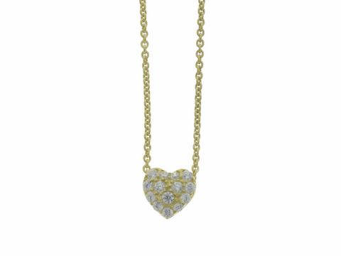 Kette mit Anhänger in Herzform aus Silber vergoldet, glamouröses Design, besetzt mit funkelnden Steinen, Länge 45 cm, Hersteller Juwelier Harnisch, ideal für elegante Anlässe.