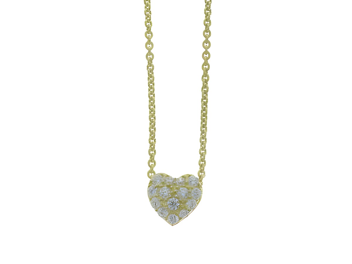 Kette mit Anhänger in Herzform aus Silber vergoldet, glamouröses Design, besetzt mit funkelnden Steinen, Länge 45 cm, Hersteller Juwelier Harnisch, ideal für elegante Anlässe.